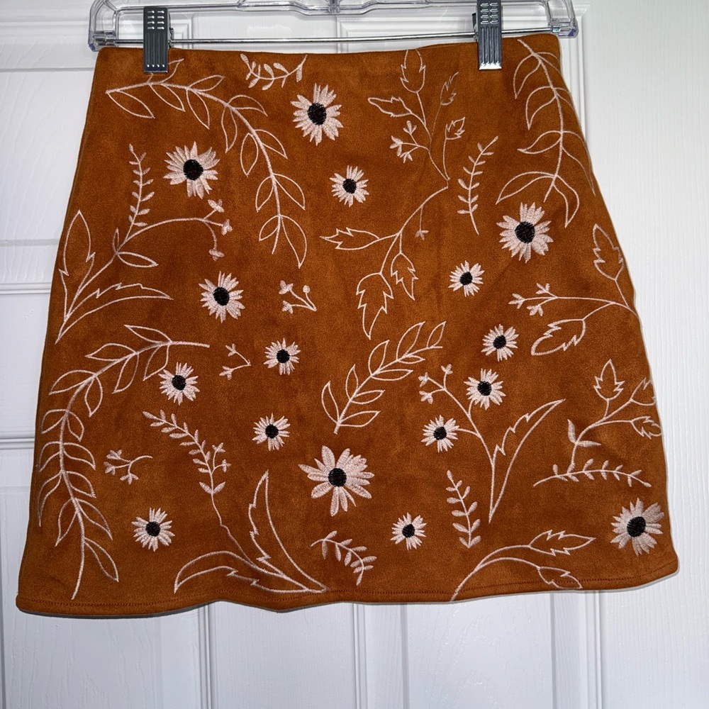 Floral Embroidered Brown Skirt